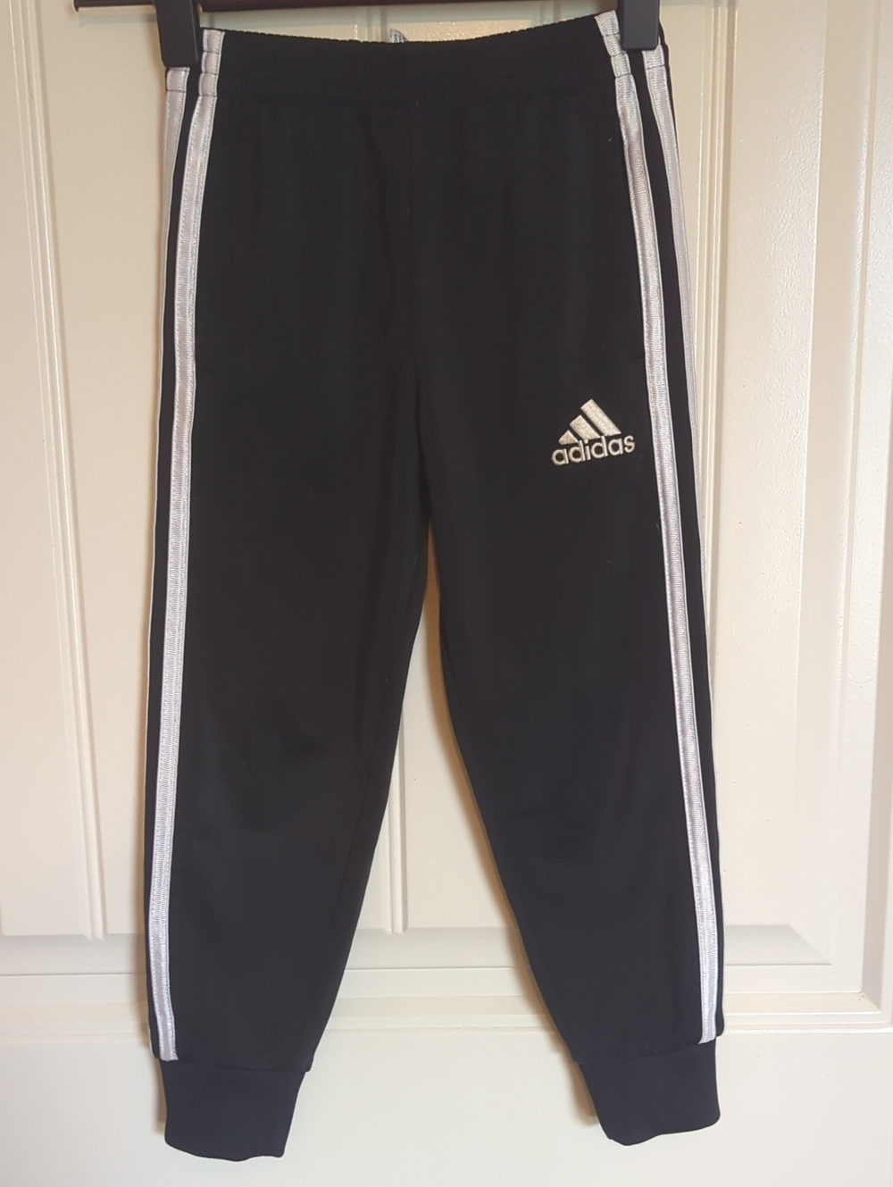 adidas Black Joggers with White Side Stripes Little Kids Size 4